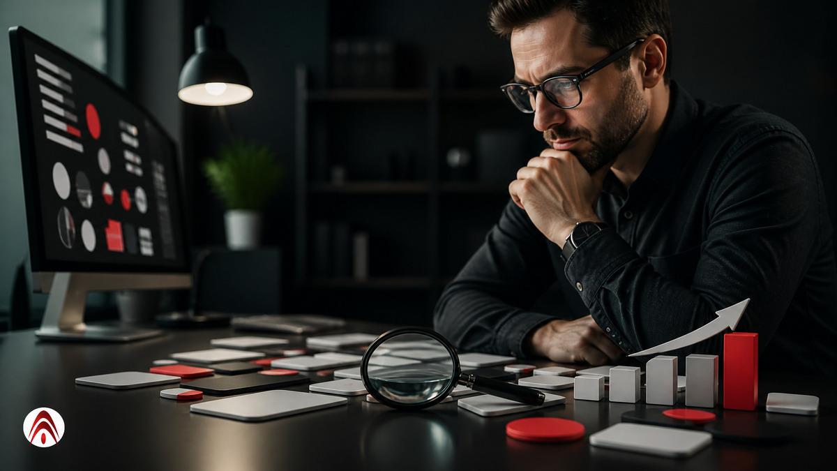 Business owner reviewing marketing results late at night